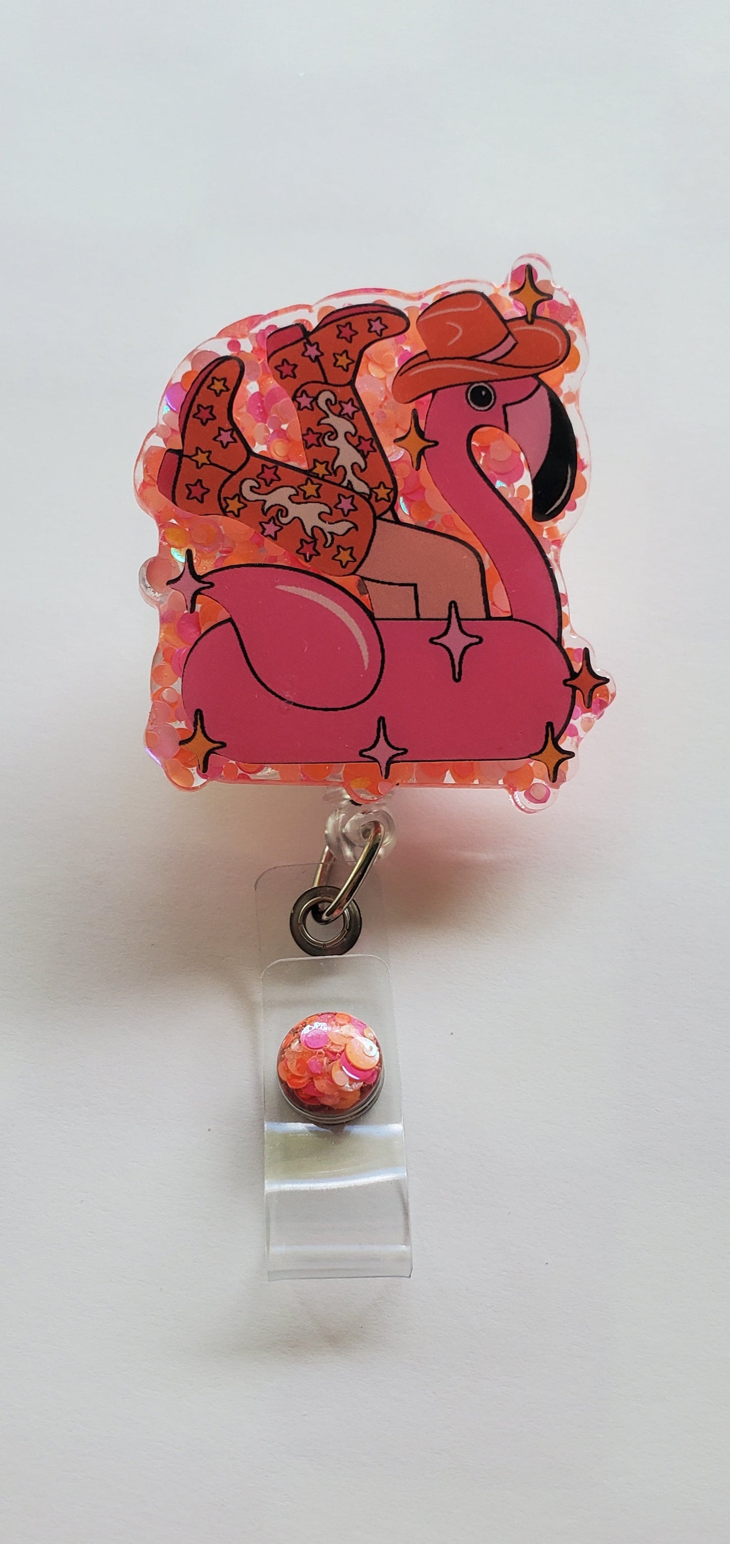 Cowgirl Boot Flamingo Badge Reel