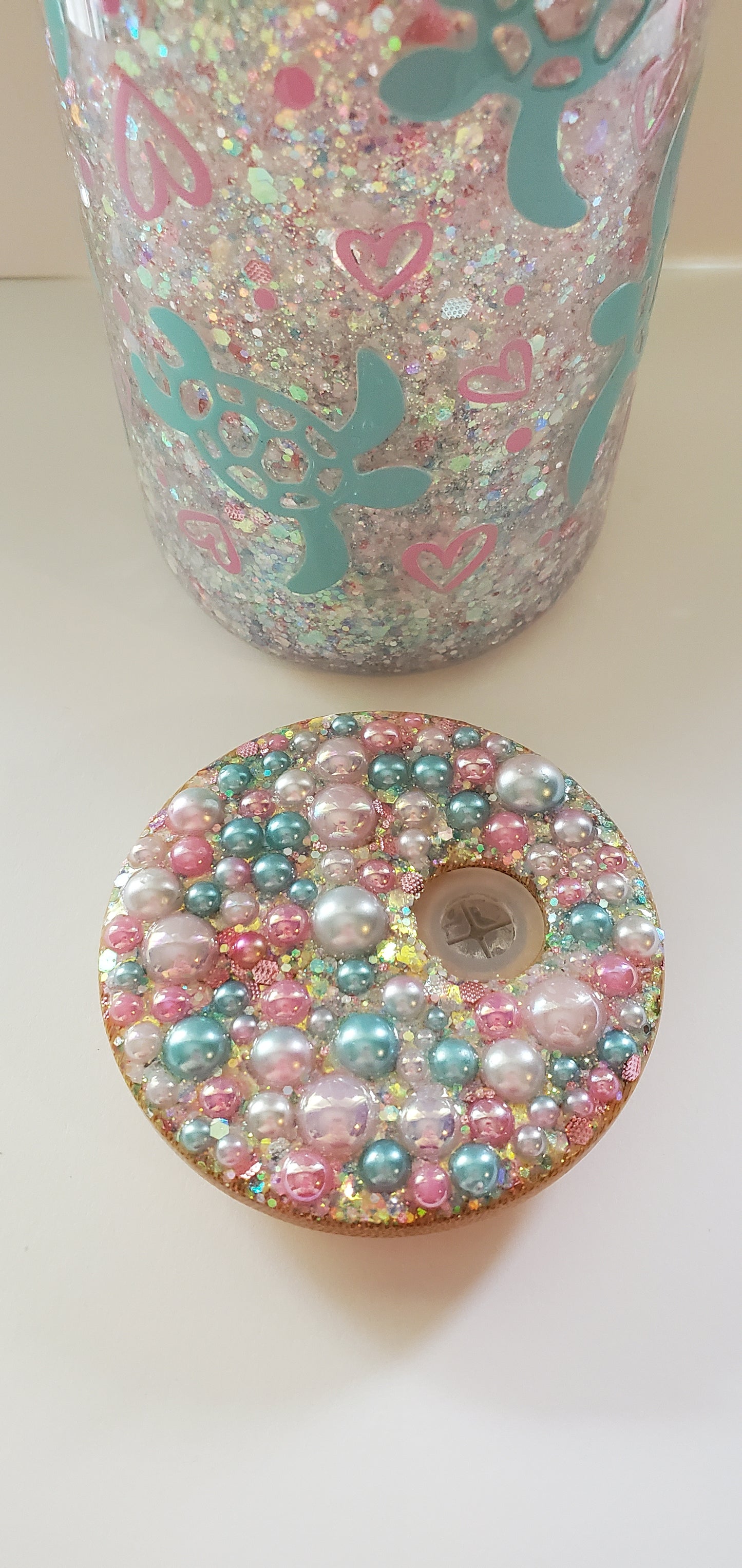 Premade Sea Turtle Glitter Snow Globe Tumbler with Custom Decorative Lid