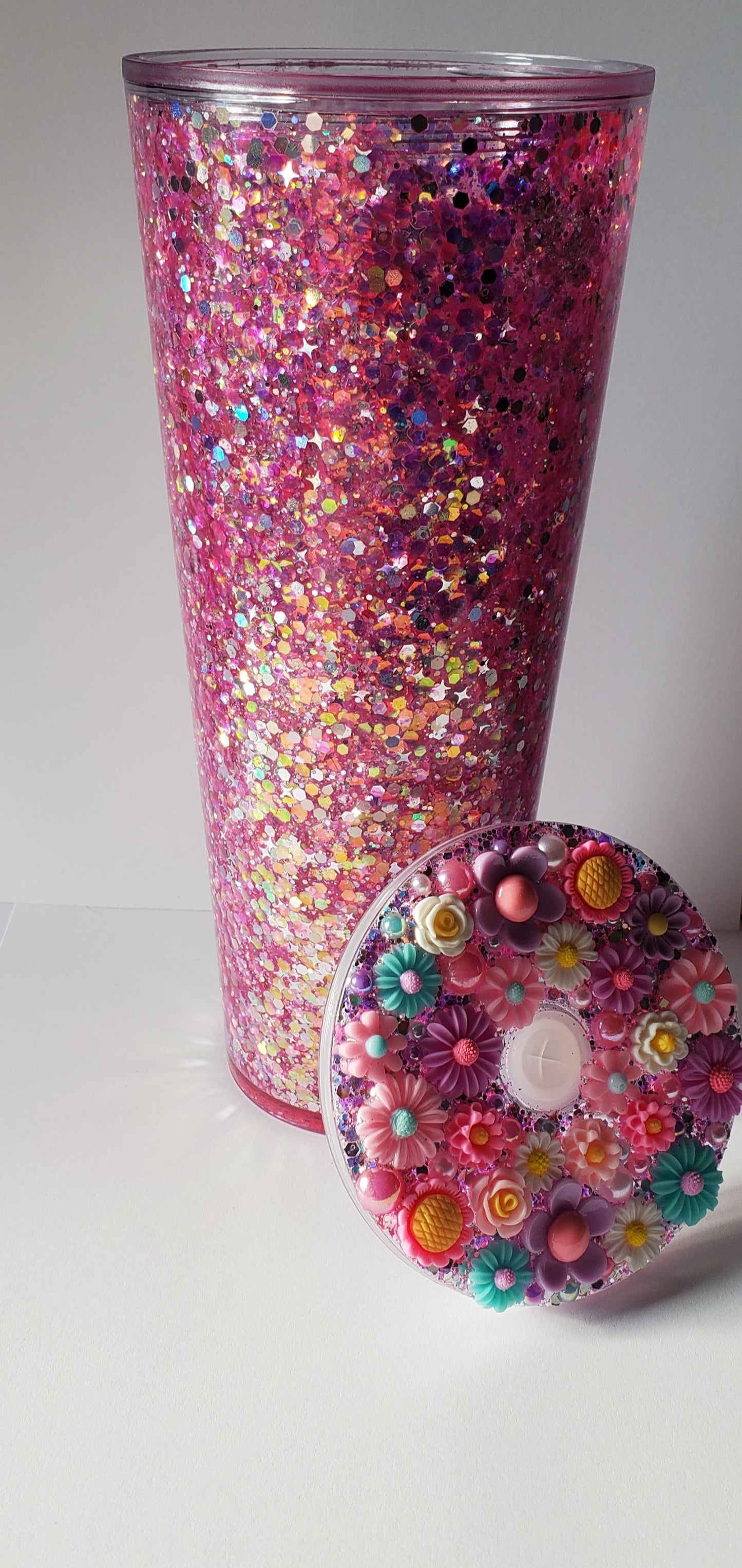 Pink Glitter Snow Globe Tumber with Custom Decorative Lid