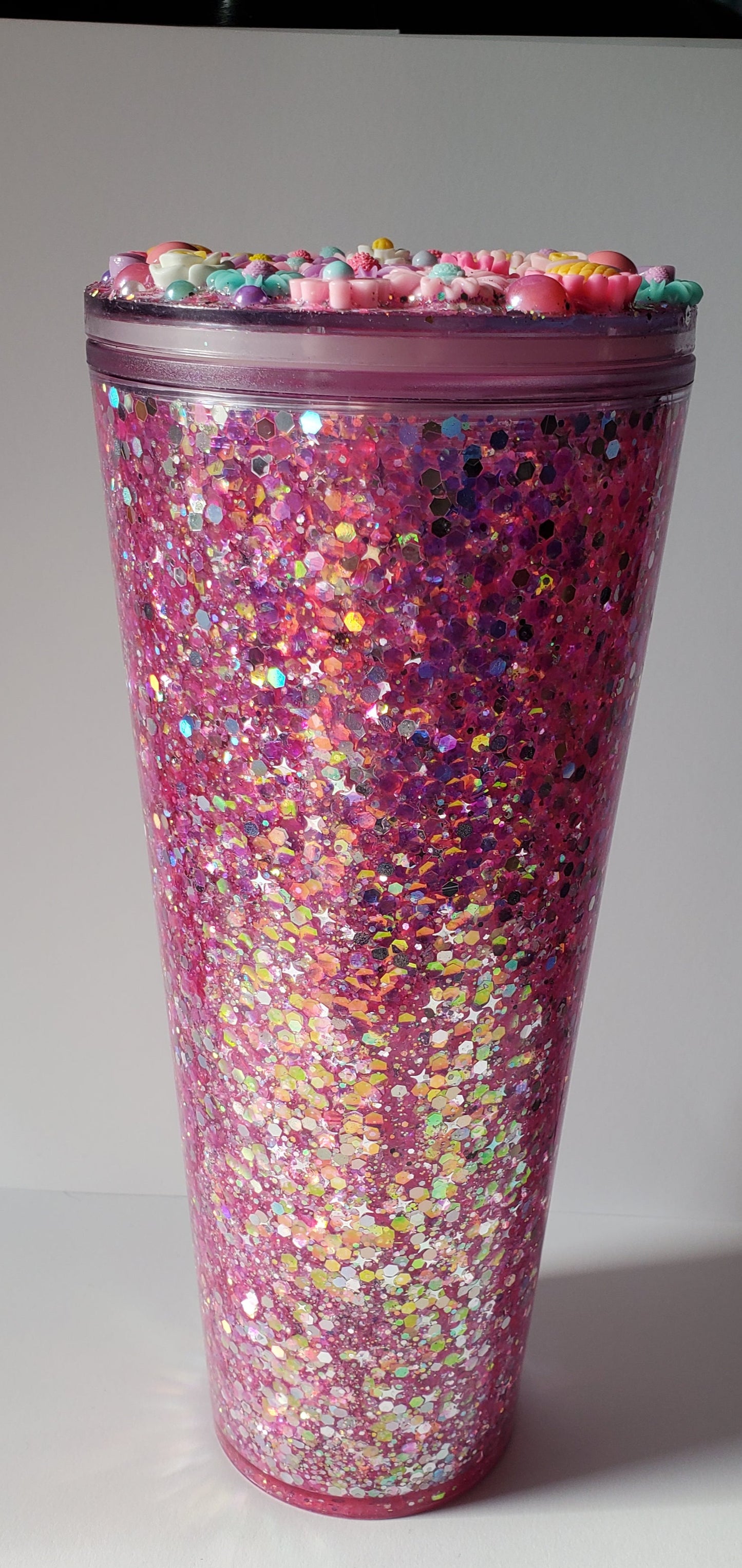 Pink Glitter Snow Globe Tumber with Custom Decorative Lid