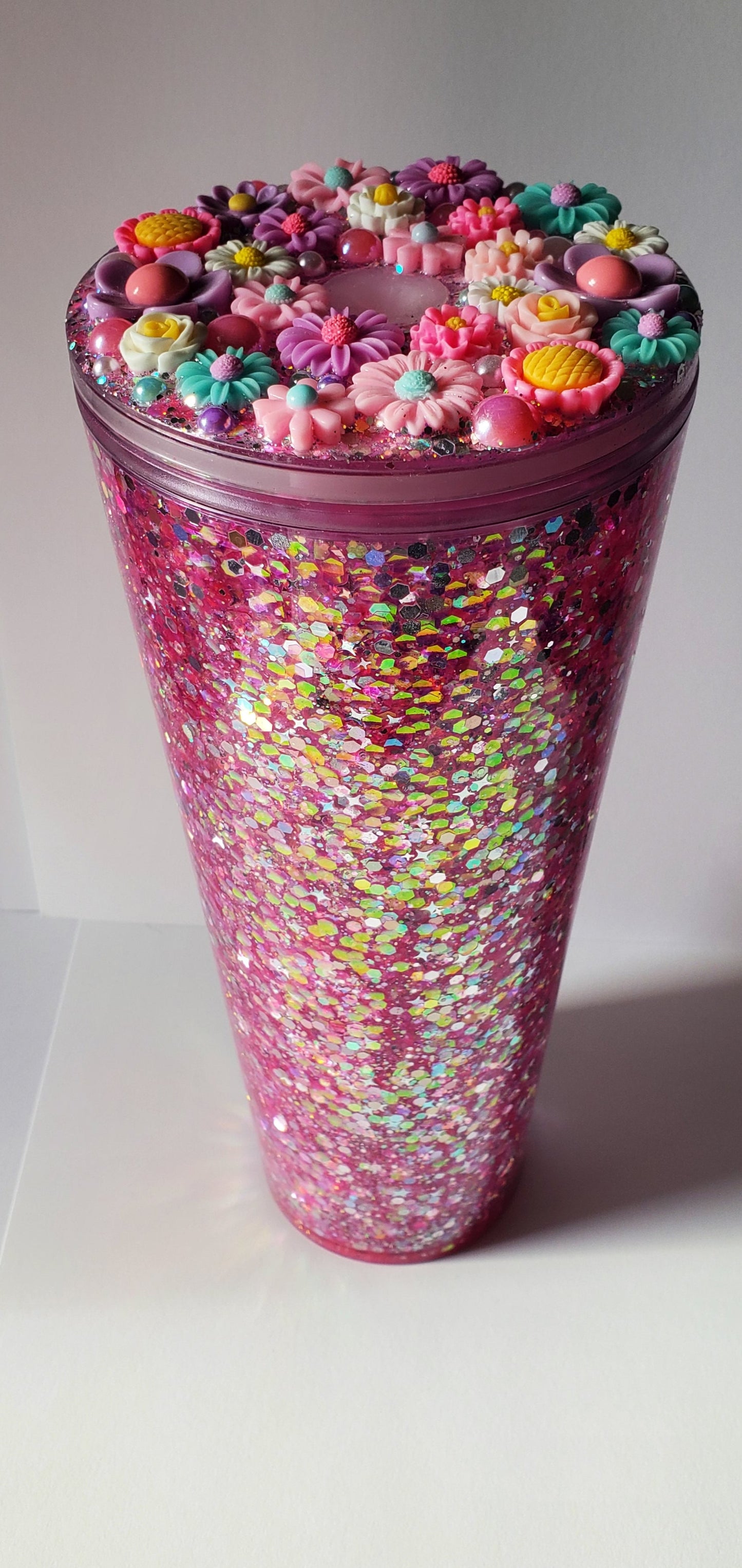 Pink Glitter Snow Globe Tumber with Custom Decorative Lid