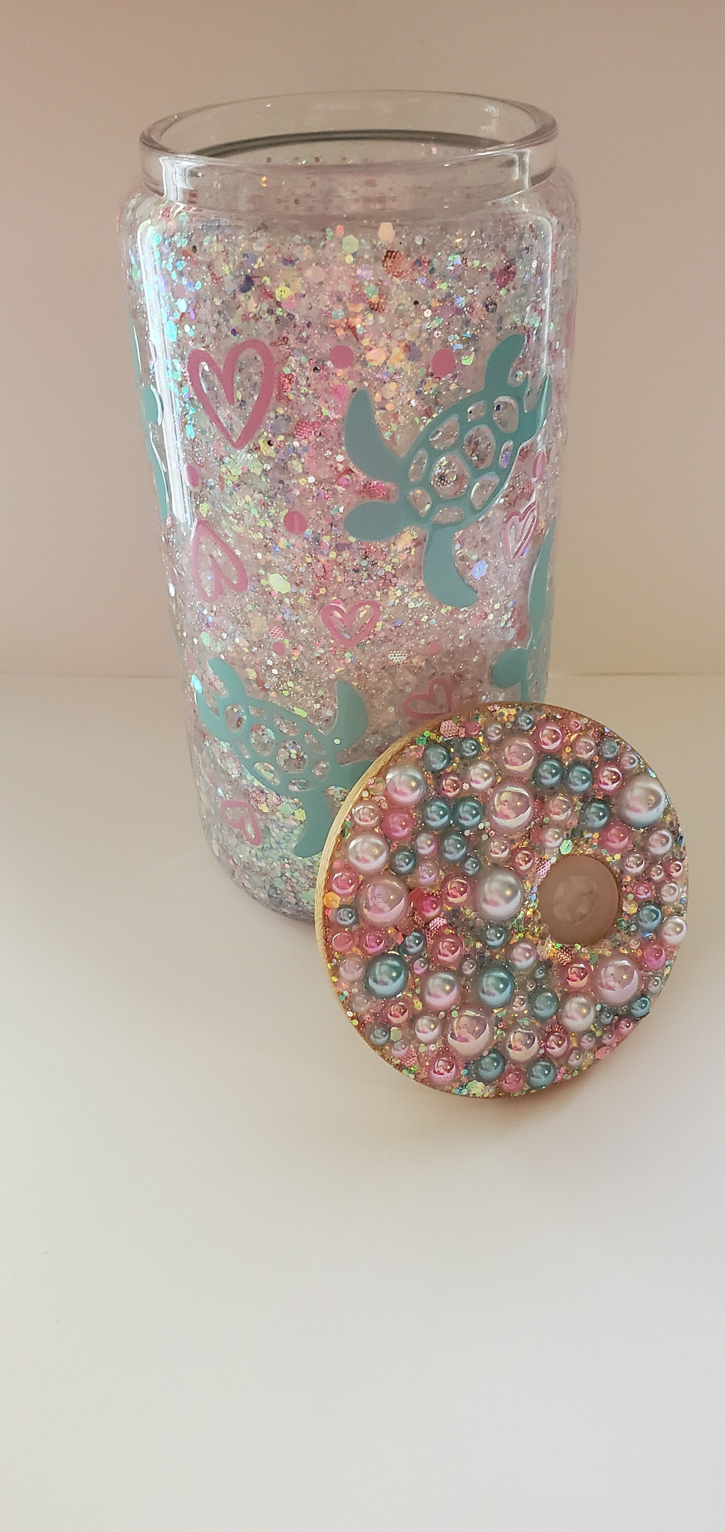 Premade Sea Turtle Glitter Snow Globe Tumbler with Custom Decorative Lid