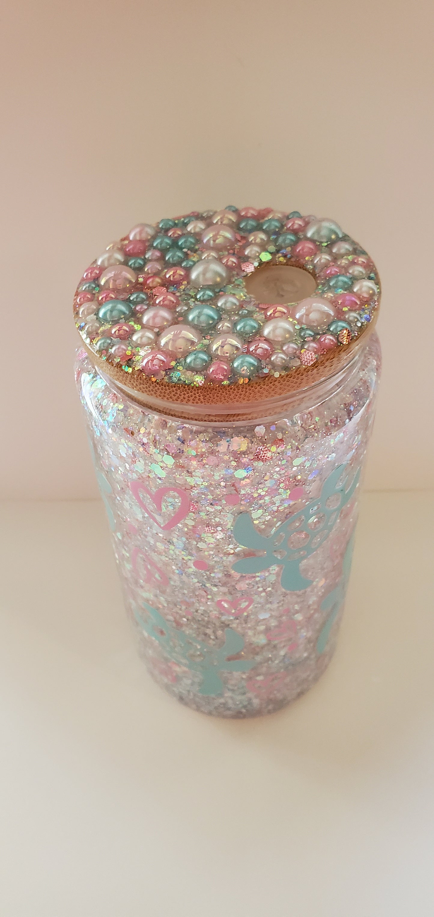 Premade Sea Turtle Glitter Snow Globe Tumbler with Custom Decorative Lid